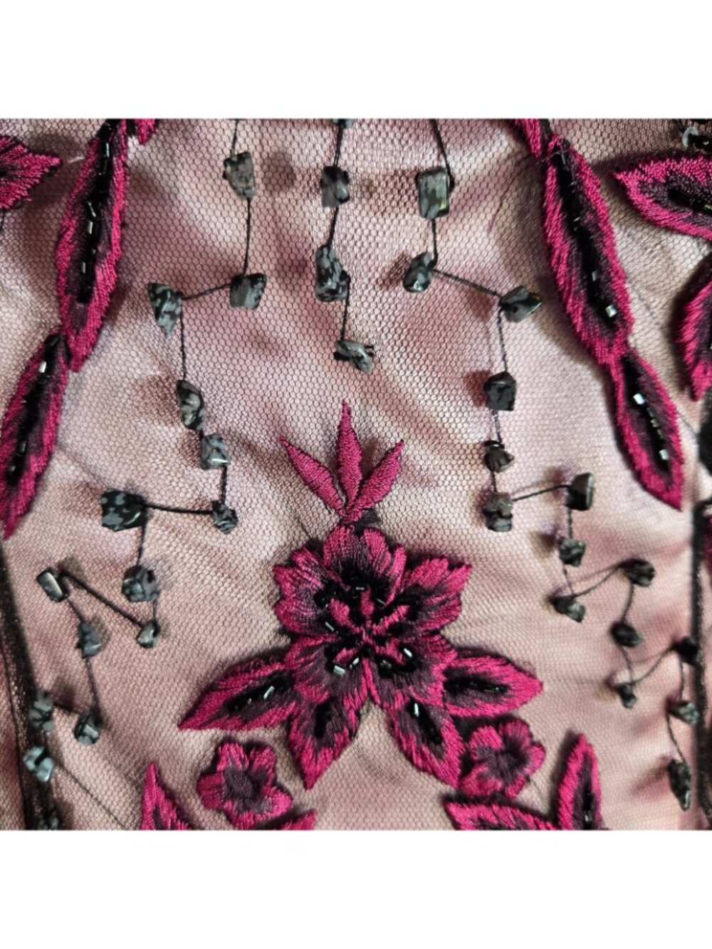 Vintage La Femme Paris Silk Beaded Maxi Dress Pink Purple Size 6 Fits Like 2/4 - Picture 6 of 15